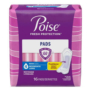 **Poise Incontinence Pads Women 4 Drop Moderate Absorbency Long Length, 16 CNT